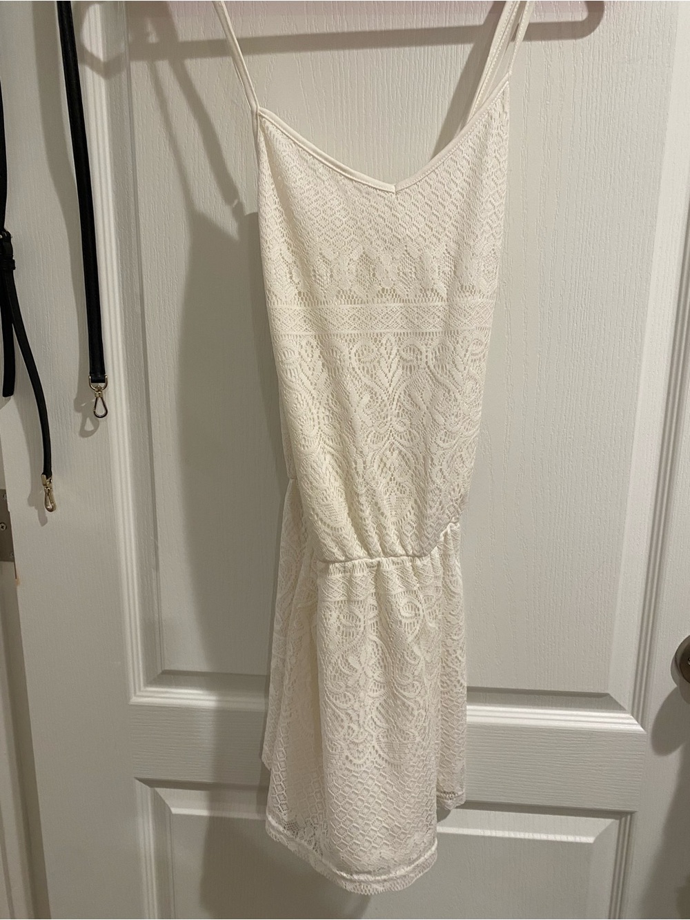 Bobbie Brooks Ivory Lace Slip Dress with Spaghetti Straps